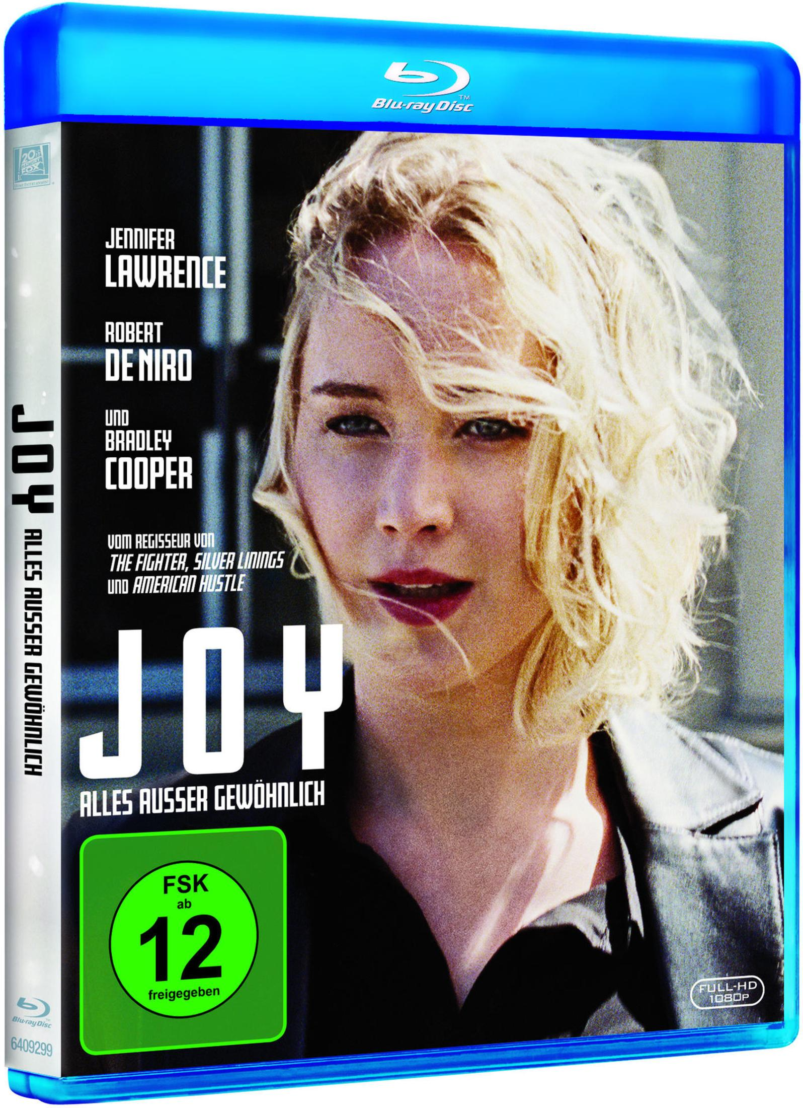 Blu-Ray-Hülle des Films Joy mit Jennifer Lawrence, Robert De Niro und Bradley Cooper auf dem Cover.