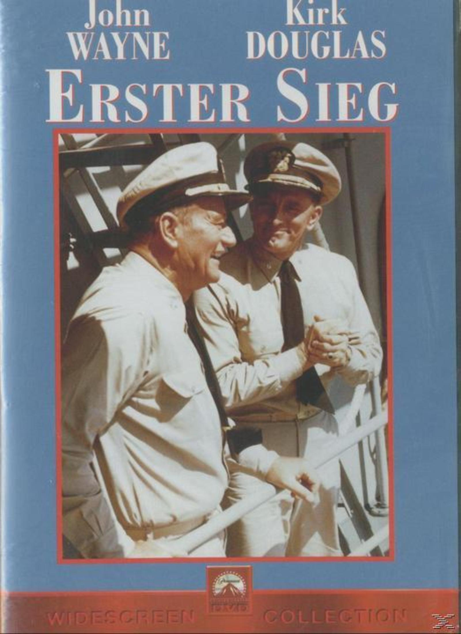 DVD-Cover von Erster Sieg mit John Wayne und Kirk Douglas in Marineuniformen.