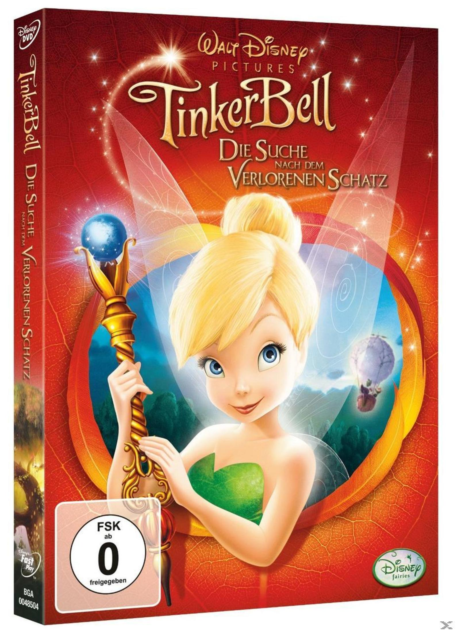 DVD-Cover mit TinkerBell und Zepter, rotem Hintergrund, FSK 0-Siegel und deutschem Titel.
