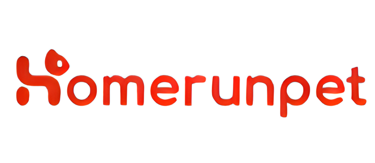 Il logo rosso Homerunpet su uno sfondo bianco con un'icona di animale stilizzata.