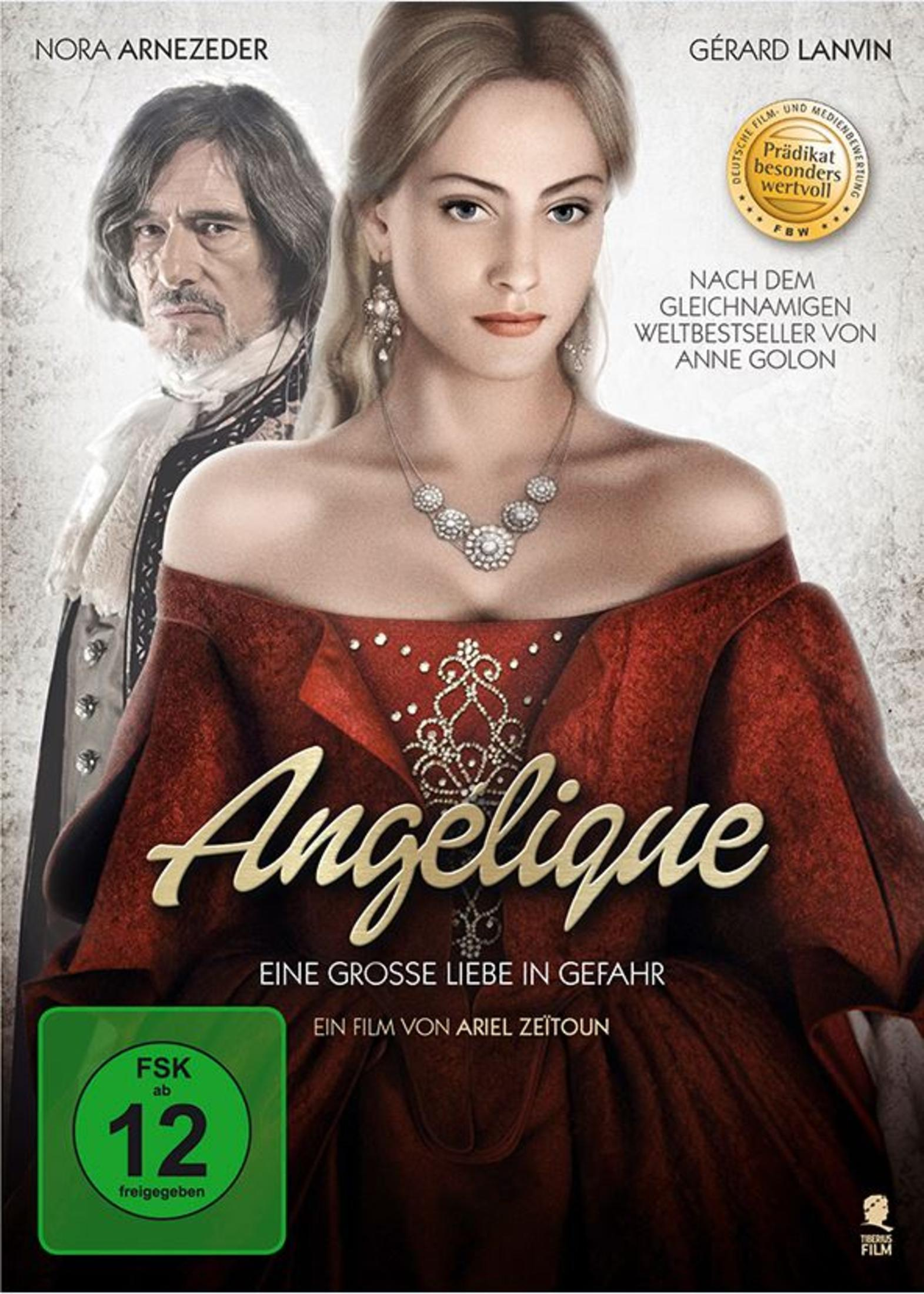 Filmposter von Angelique mit einer blonden Frau in rotem Kleid und einem Mann im Hintergrund.