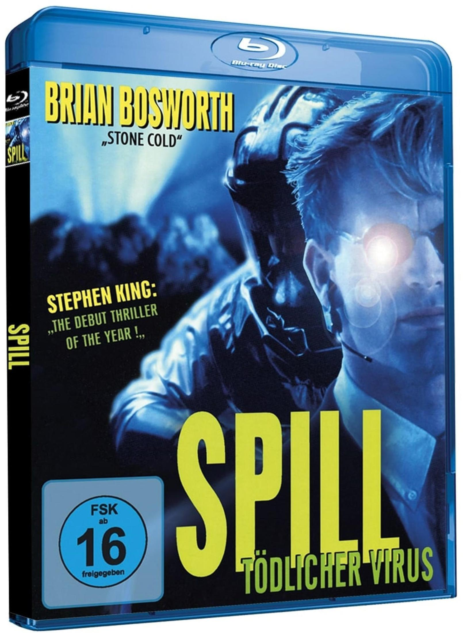 Blaue Blu-ray-Hülle des Thrillers Spill mit Brian Bosworth und dem FSK-16-Logo.
