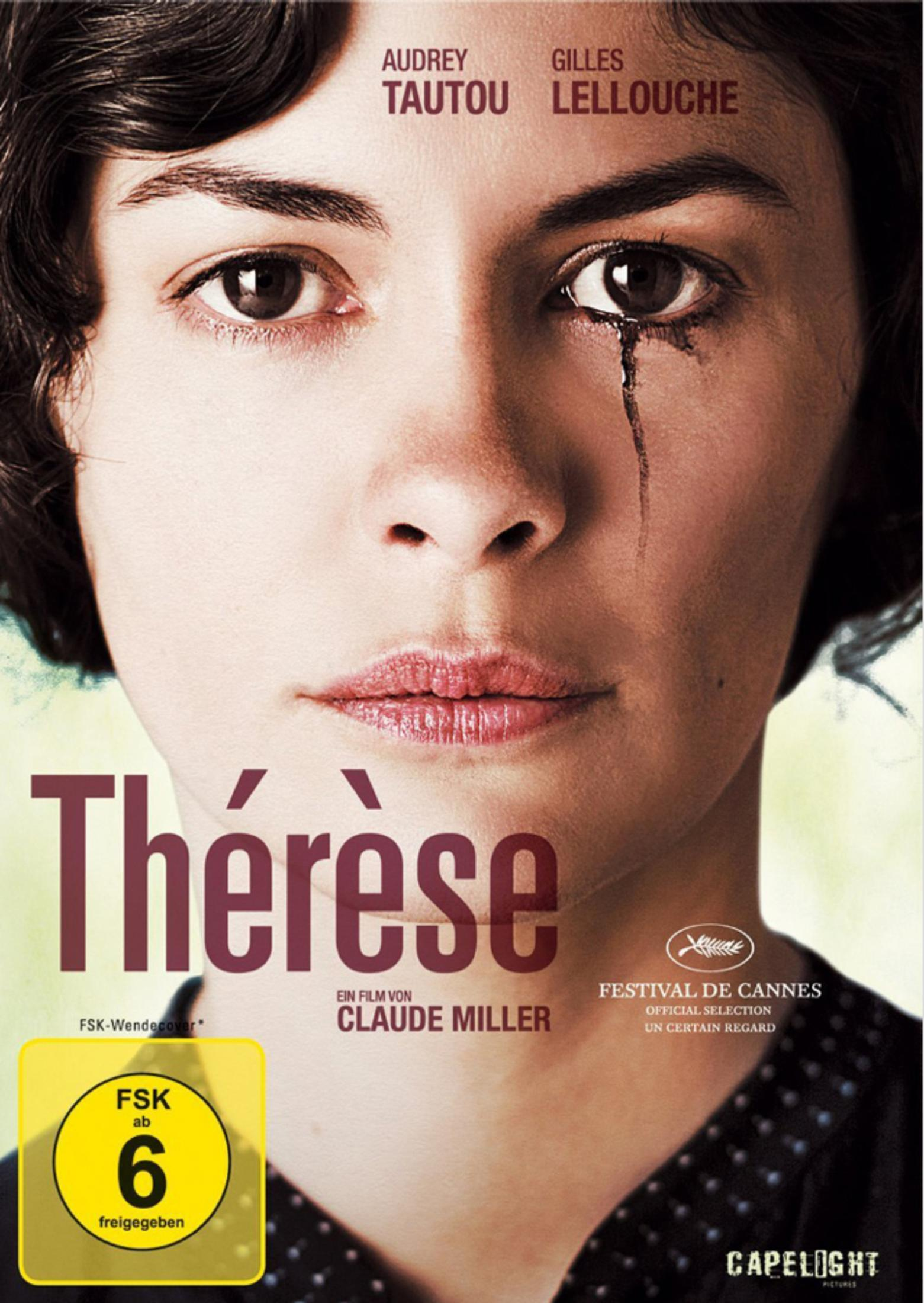 Nahaufnahme einer weinenden Frau mit verschmiertem Make-up, Filmposter von Thérèse.