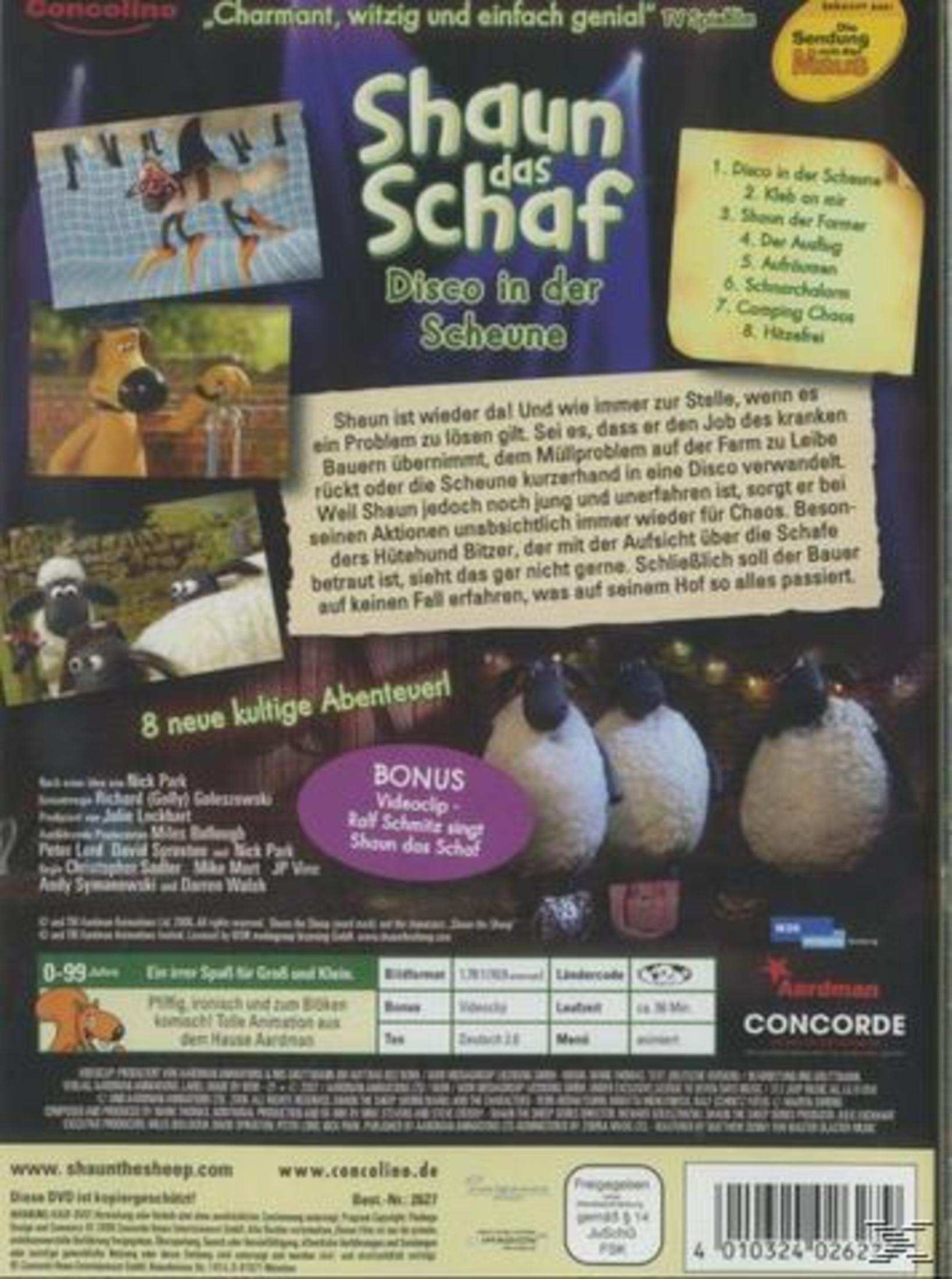 Rückseite einer Shaun das Schaf DVD mit Bildern, Text und Episodenliste.