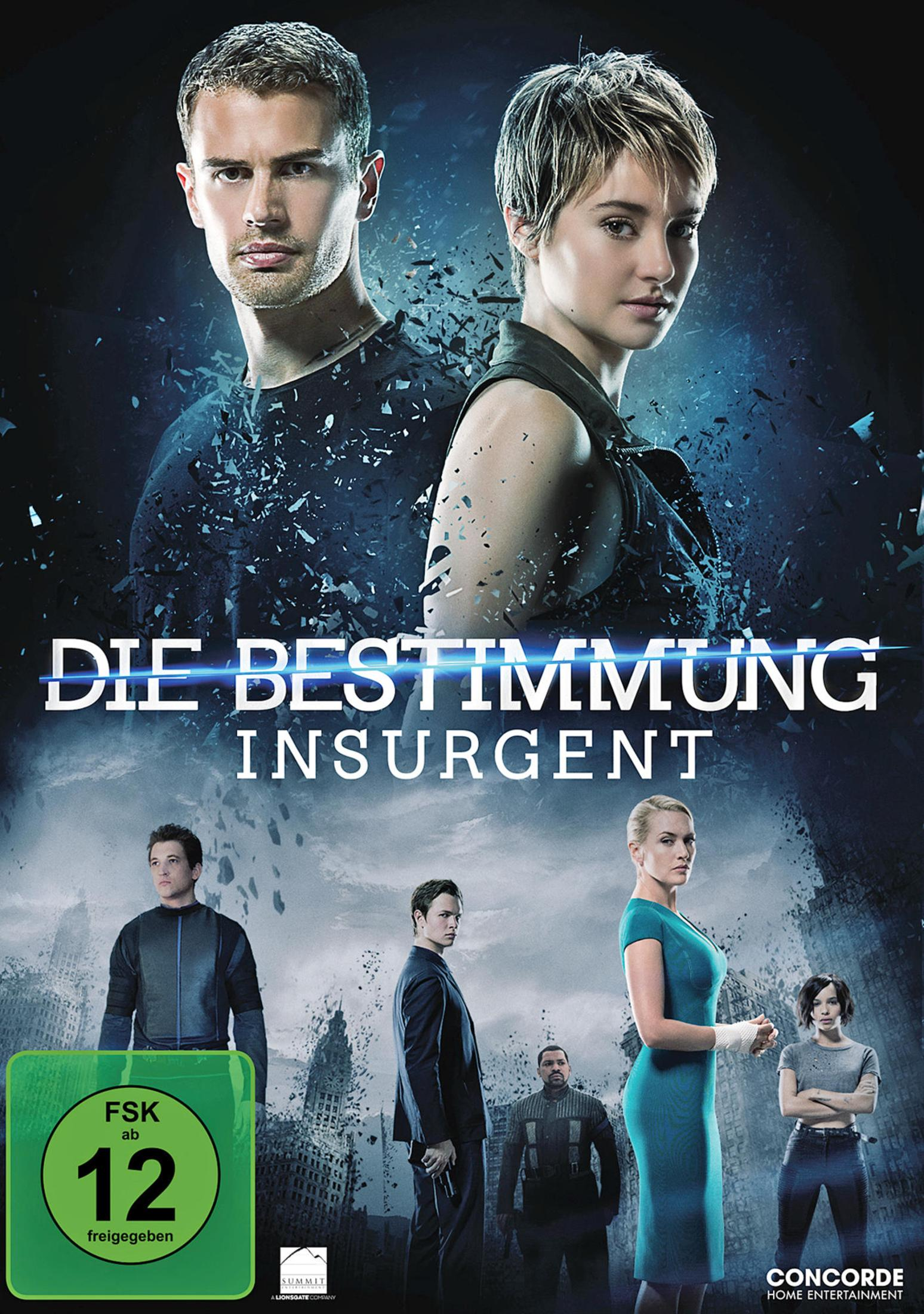 Filmposter zu Insurgent mit Hauptfiguren vor zersplittertem Hintergrund und FSK-12-Altersfreigabe.