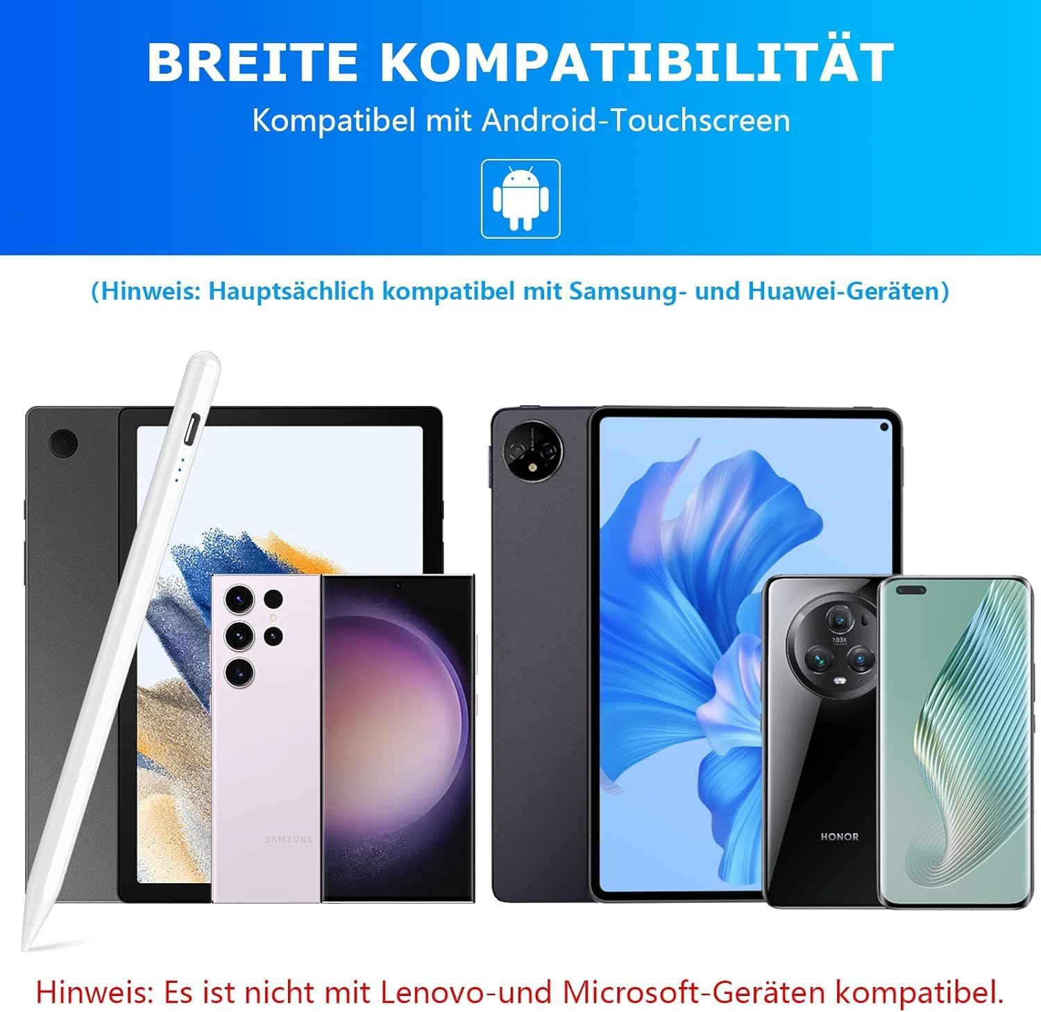 Stift kompatibel mit Android-Tablets und Smartphones wie Samsung und Huawei.