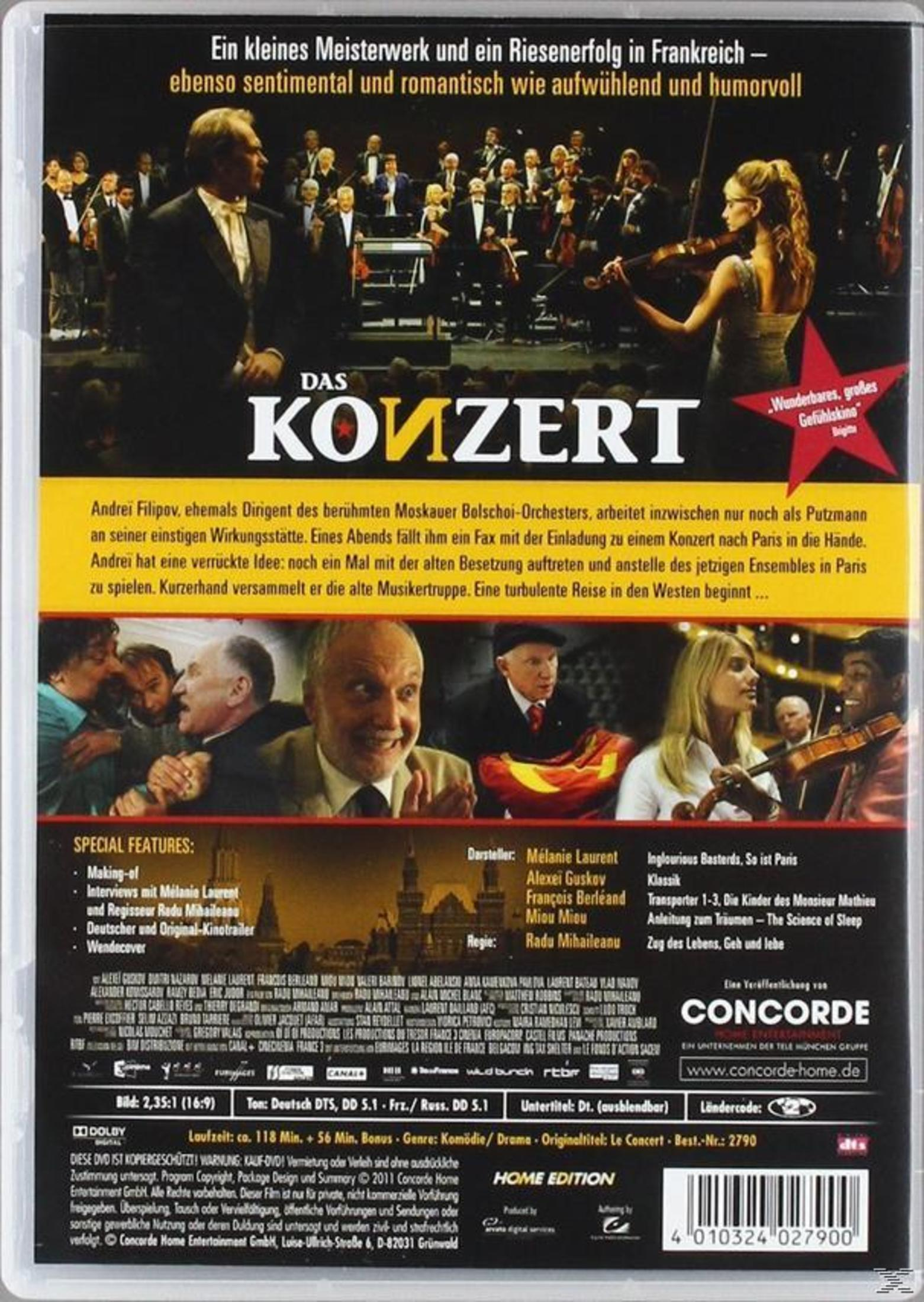 Rückseite der DVD-Hülle des Films Das Konzert mit Bildern von Szenen und Beschreibung auf Deutsch.