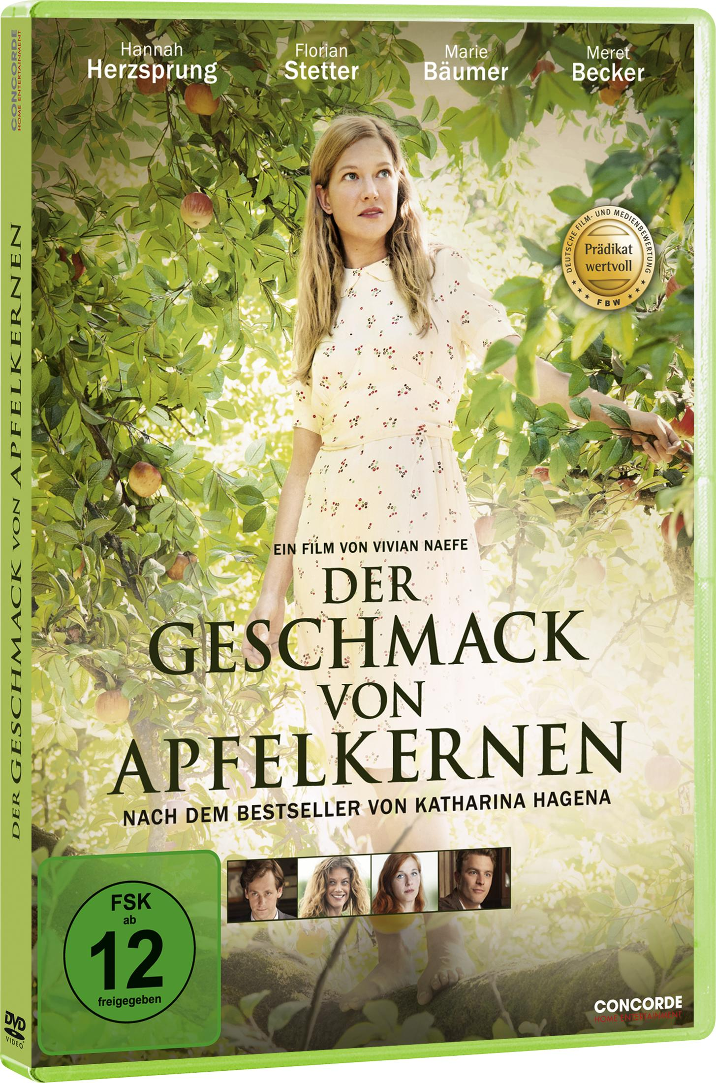 DVD-Cover von Der Geschmack von Apfelkernen mit Hannah Herzsprung in einem Apfelbaum.