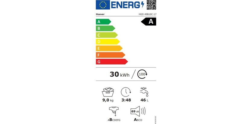 Tüketim ve performans verilerine sahip çamaşır makinesi enerji etiketi A.