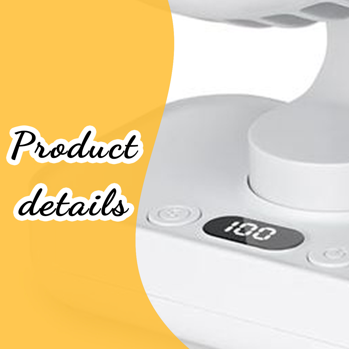 Produkt-Details mit weißem Gerät und digitalem Display.