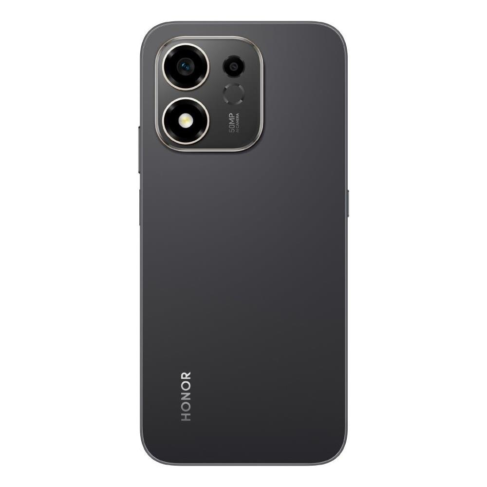 Tył szarej smartfona Honor z dwoma pionowymi obiektywami aparatu i logo marki na dole.