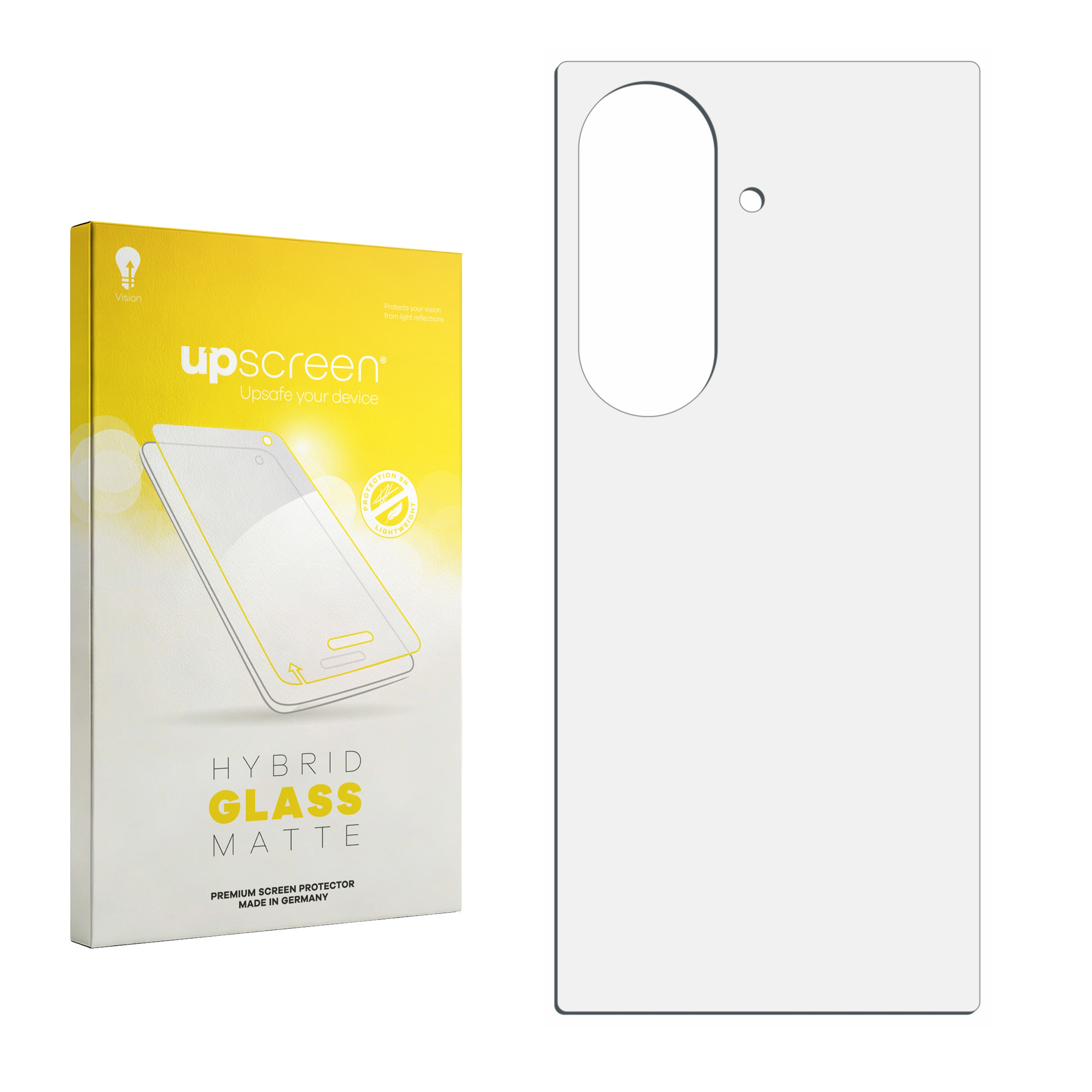 Upscreen Hybrid Glass Matte Displayschutzfolie mit Verpackung.