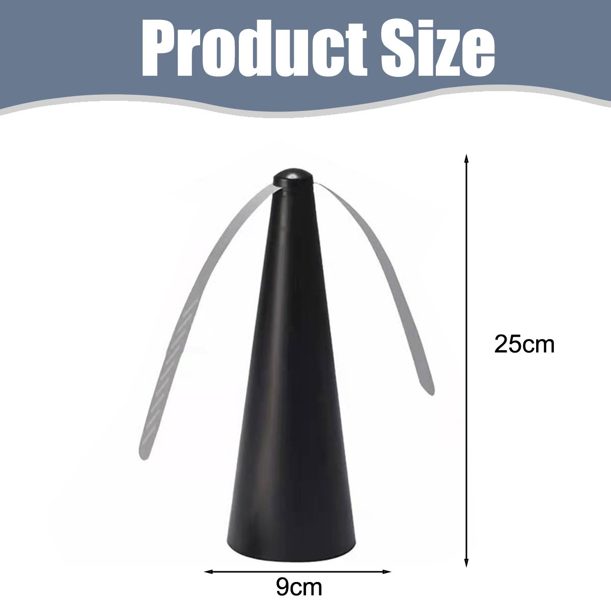 Produktgröße: Schwarzer Fliegenwedel, 25cm hoch und 9cm breit.