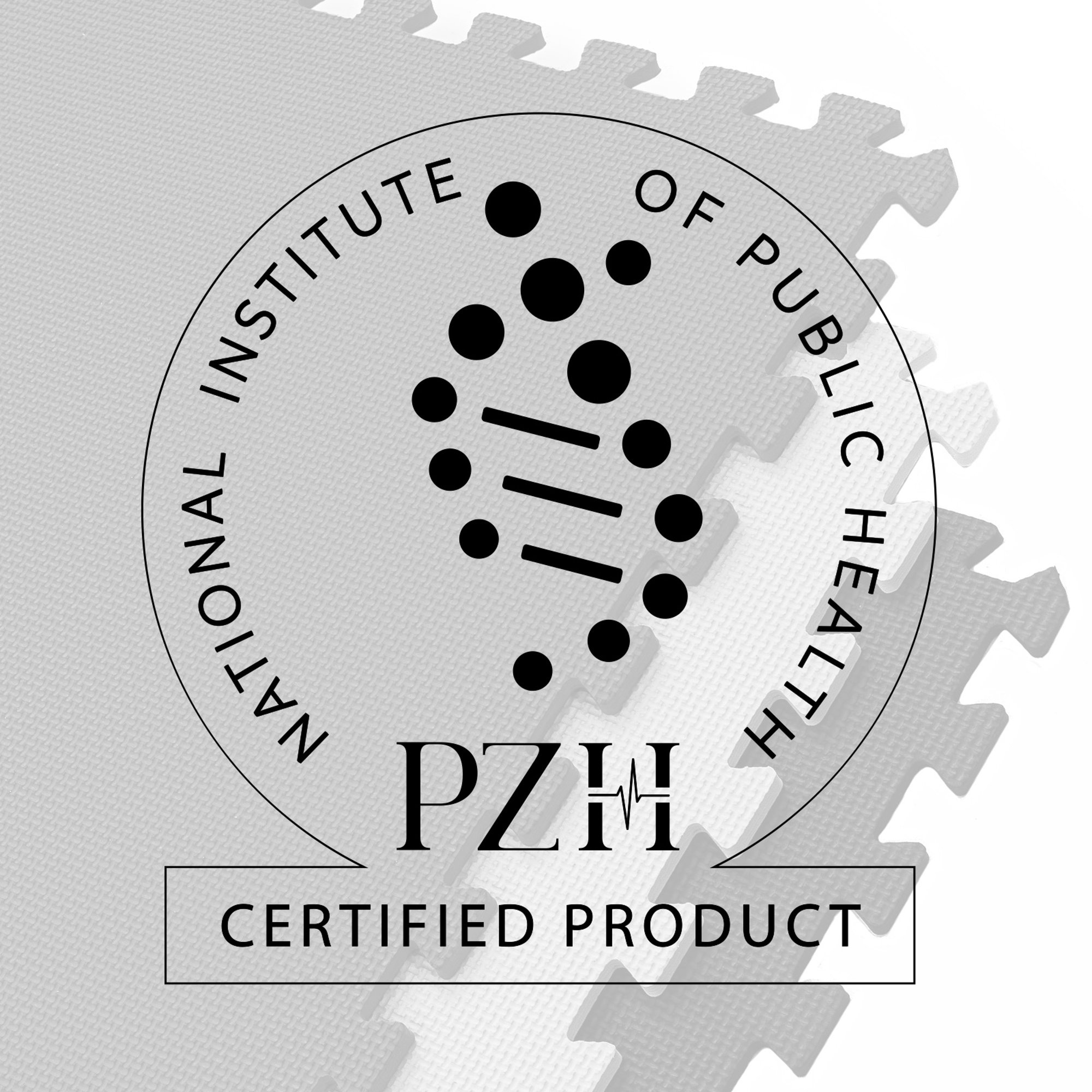 Zertifizierungssiegel des Nationalen Instituts für öffentliche Gesundheit mit PZH-Logo auf grauem Hintergrund.