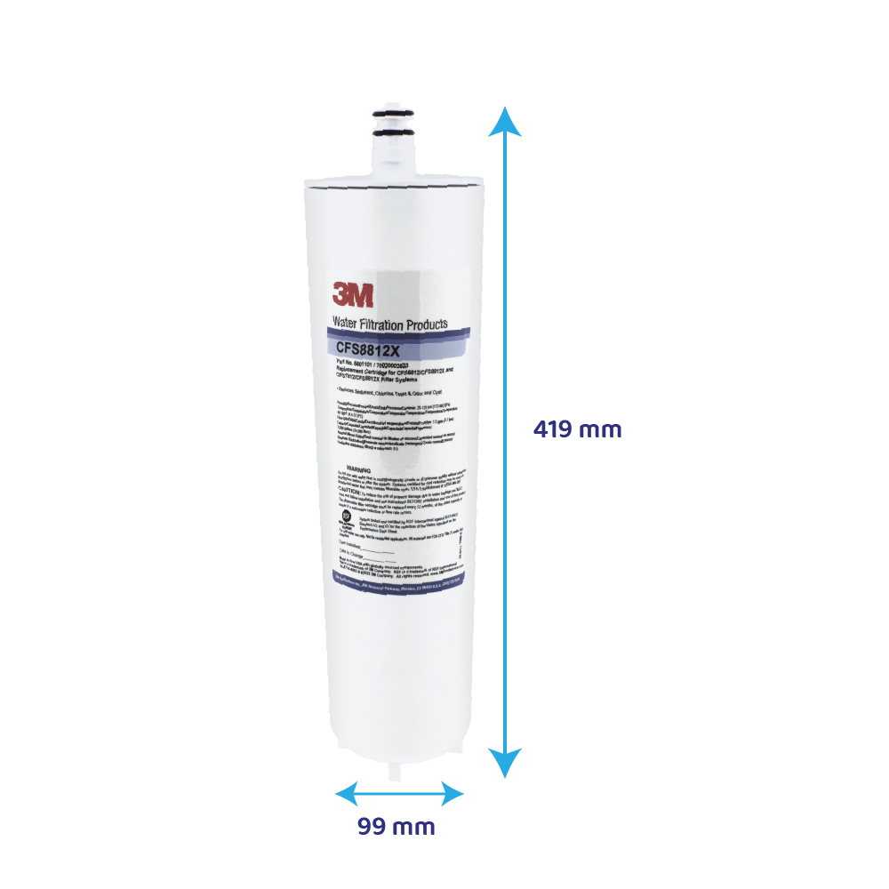 3M CFS8812X Wasserfilterkartusche, 419 mm hoch und 99 mm breit.