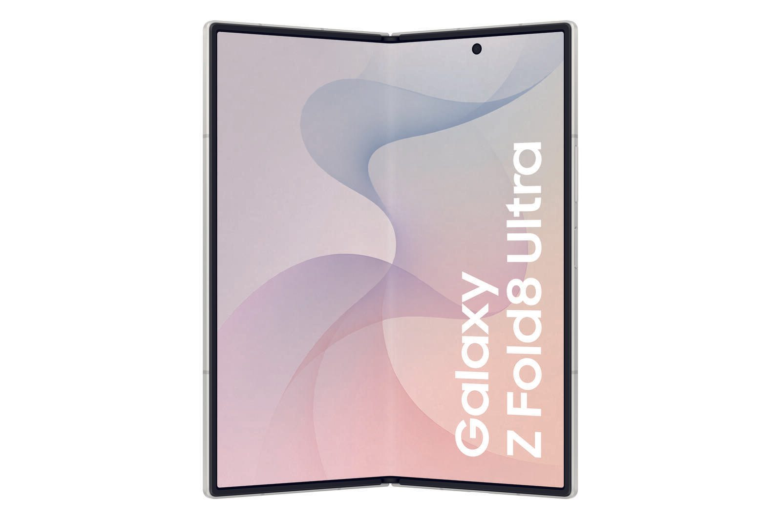 Un smartphone Galaxy Z Fold8 Ultra desplegado muestra el texto Galaxy Z Fold8 Ultra sobre un fondo abstracto.
