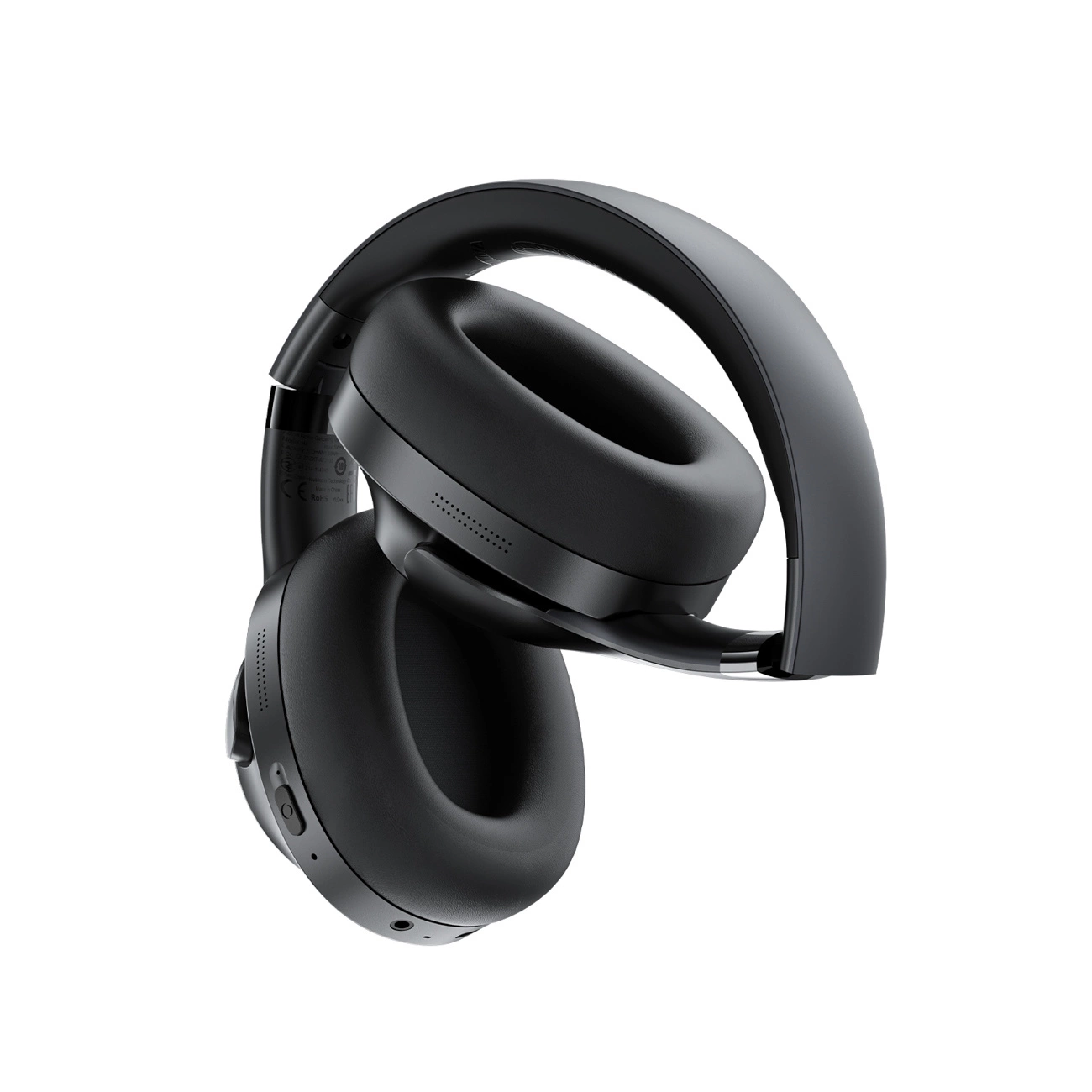 Cuffie over-ear nere con morbidi cuscinetti e archetto curvo su sfondo bianco.
