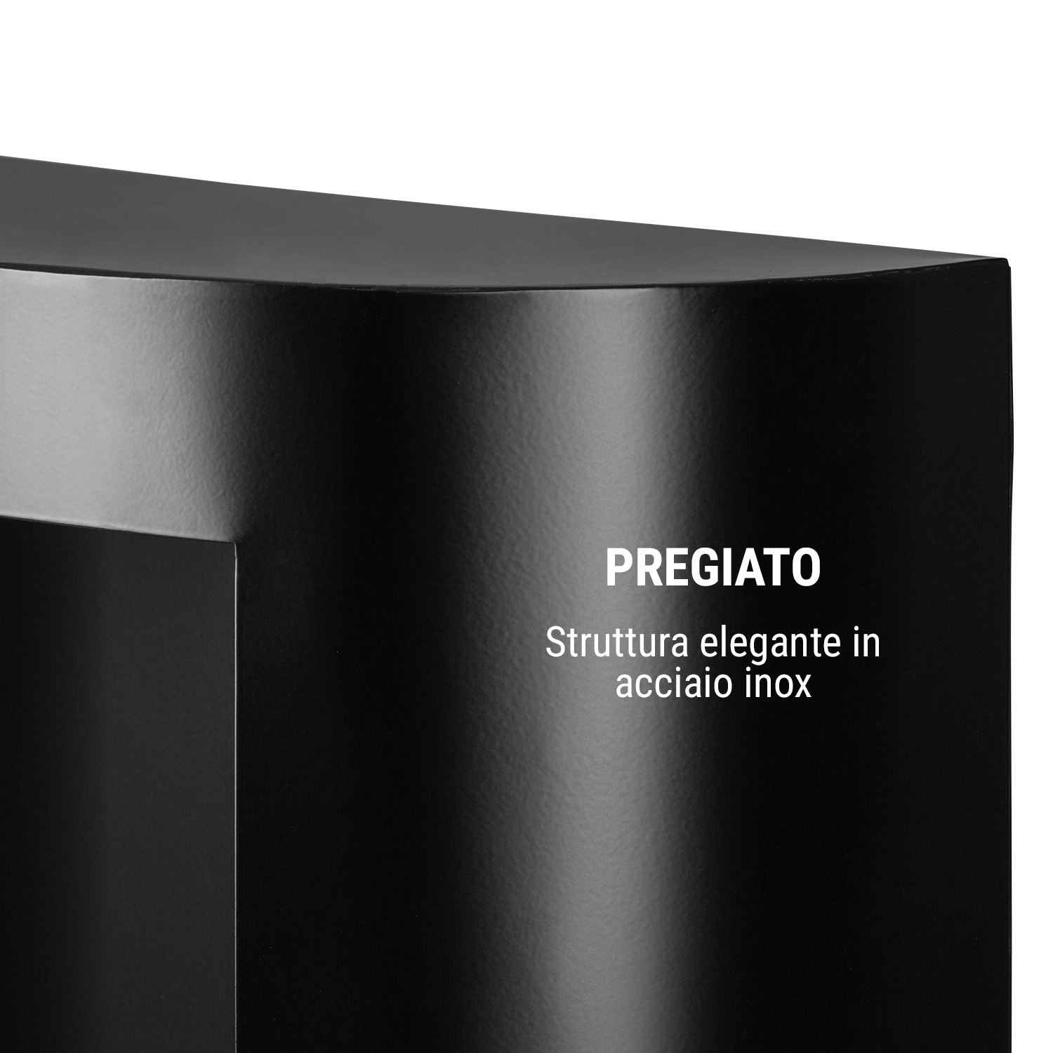 Struttura in acciaio inossidabile nero con testo.