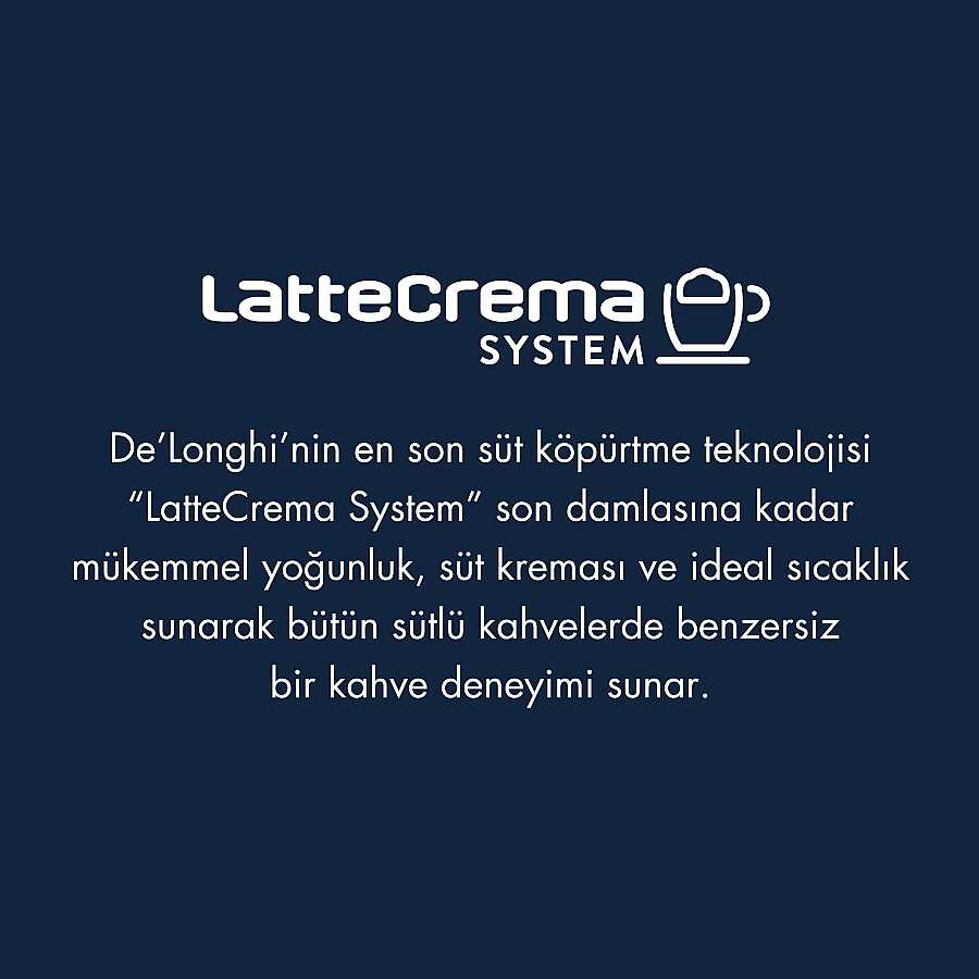 De'Longhi LatteCrema Sistemi için açıklayıcı Türkçe metin içeren mavi reklam görseli.