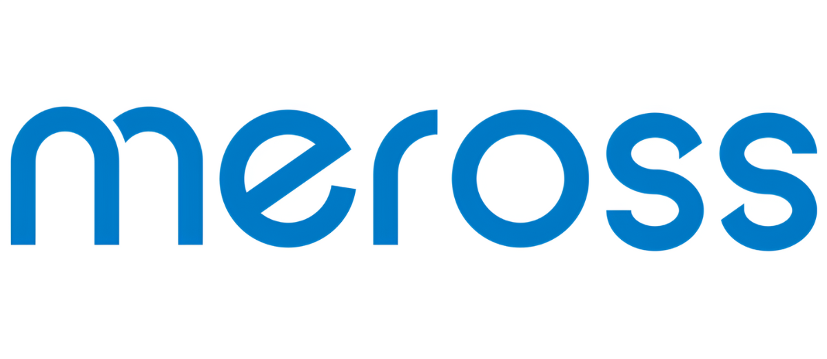 La parola blu "meross" in lettere minuscole arrotondate e moderne su sfondo bianco.