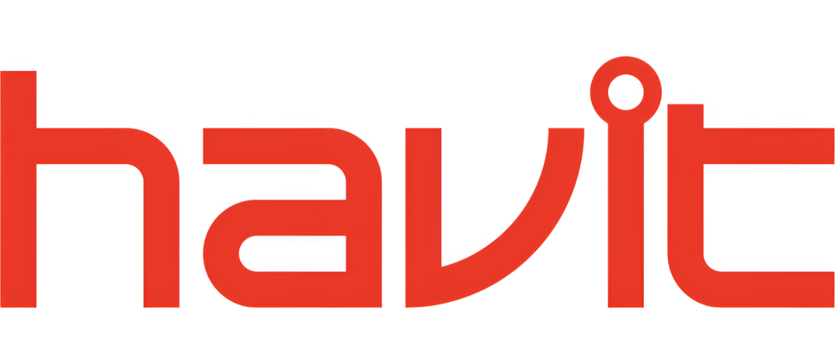 Il logo rosso presenta la parola "havit" in un carattere moderno e audace con un punto sopra la "i".