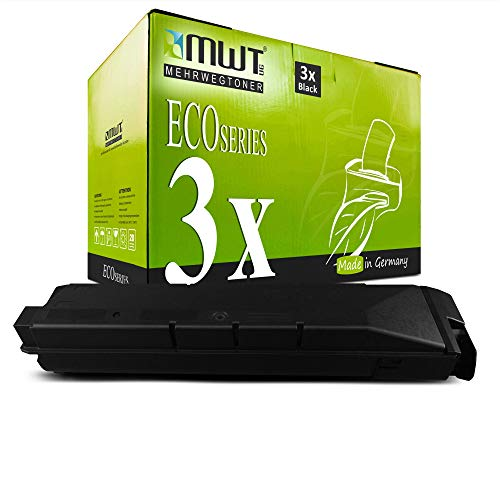 Eine schwarze Tonerkassette liegt vor einer grünen ECO Series Produktverpackung.