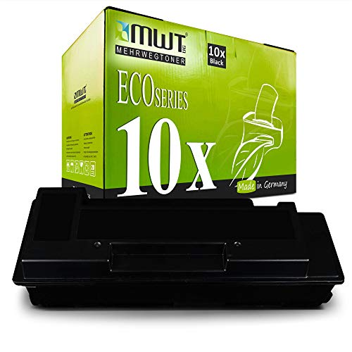 Schwarze Tonerkassette vor einer grünen ECO Series Verpackung.