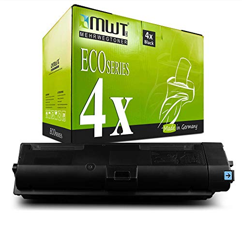 Eine schwarze Tonerkartusche liegt vor einer grünen MWT Mehrwegtoner Eco Series Verpackung.
