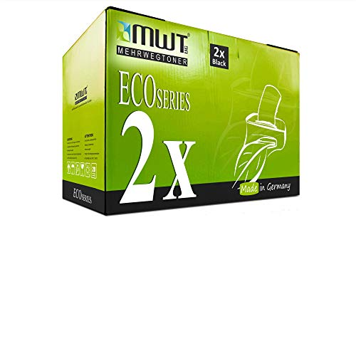 Grüne MWT ECOSeries Toner-Verpackung für zwei schwarze Patronen.