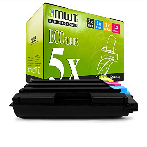 Grüne Mehrwegtoner-Box mit schwarzem Toner im Vordergrund auf weißem Grund.