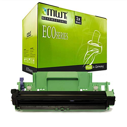 Grüne MWT Eco Series Tonerkassette vor passender grüner und schwarzer Verpackung.