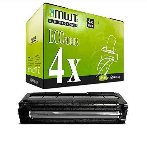 MWT Mehrwegtoner Eco Series 4er-Pack Toner in grüner Box mit einer Tonerkassette vorne.