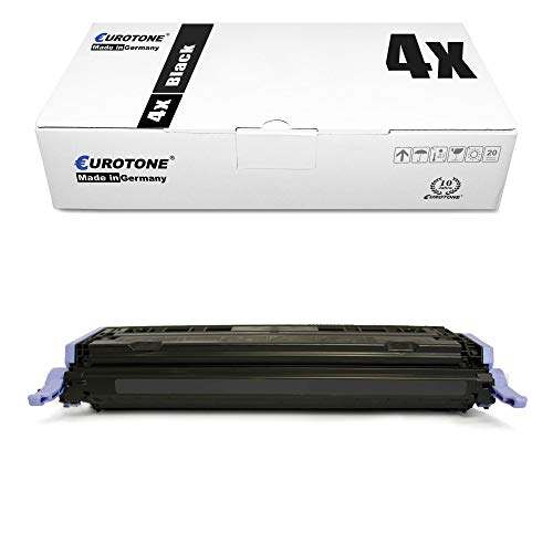 Eine weiße Eurotone-Schachtel mit der Aufschrift '4x Black' und ein schwarzer Tonerkassette davor.