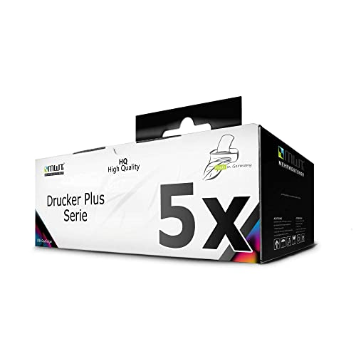 Eine weiße und schwarze Schachtel mit der Aufschrift 5x und Drucker Plus Serie.