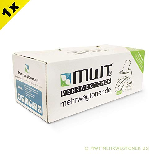 Eine weiße MWT Mehrwegtoner Box mit schwarzem und blauem Aufdruck auf einem weißen Hintergrund.