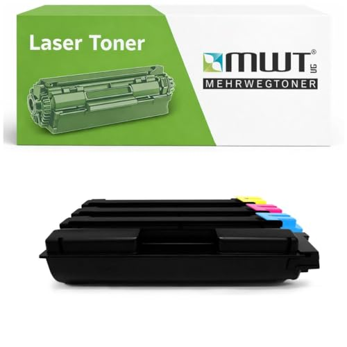 MWT Laser-Toner Box und vier schwarze und bunte Tonerkartuschen.