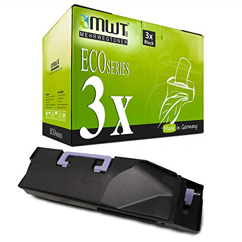 Grüne MWT EcoSeries Tonerkartonage mit drei schwarzen Patronen, darunter ein einzelner schwarzer Toner.
