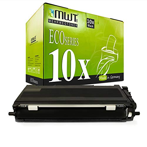 Eine schwarze Tonerpatrone liegt vor einer grünen MWT EcoSeries Verpackung.