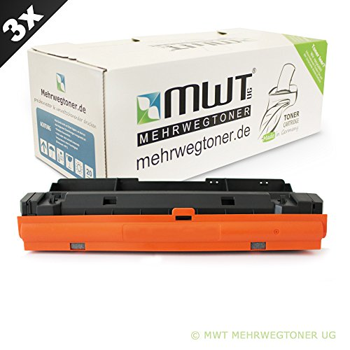 Eine schwarze und orangefarbene Tonerkartusche vor einer MWG-Tonerbox.