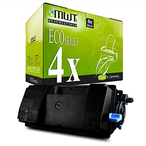 Grüne MWT EcoSeries Toner-Box für vier schwarze Kartuschen, davor eine schwarze Tonerkassette.