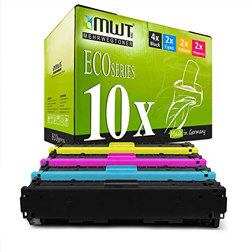 Eine grüne MWT Tonerbox mit zehn Patronen in Schwarz, Cyan, Gelb und Magenta.
