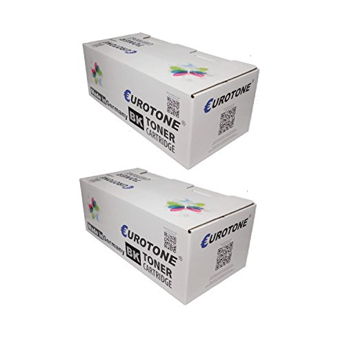 Zwei weiße Eurotone Toner-Kartuschen Verpackungen mit bunten Logos und QR-Codes.