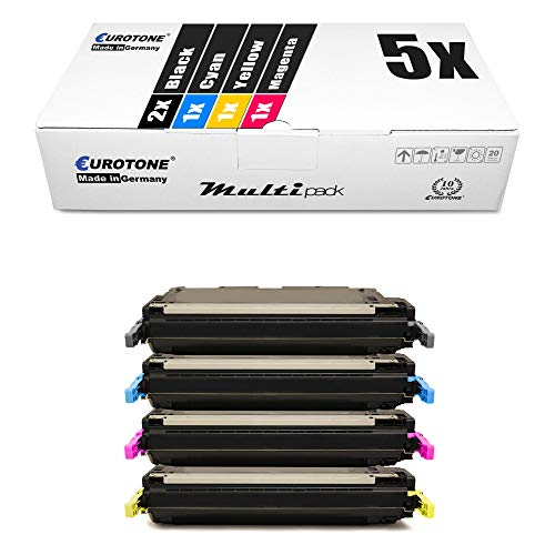 Eurotone Multipack mit fünf Tintenpatronen in Schwarz, Cyan, Gelb und Magenta vor weißem Hintergrund.