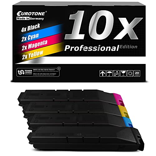 Eurotone-Druckerpatronen-Set: 10x Professional Edition in Schwarz, Cyan, Magenta und Gelb vor schwarzer Schachtel.