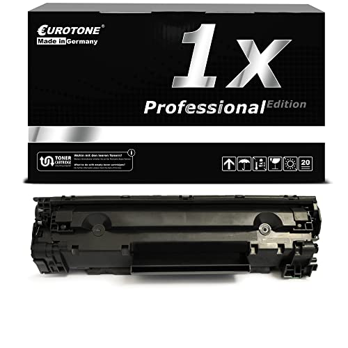 Schwarze Eurotone Toner-Patrone vor einer schwarzen Produktverpackung.