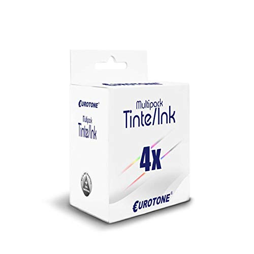 Eine weiße Eurotone Tinten-Multipack-Box mit blauer Aufschrift und '4x' darauf auf weißem Hintergrund.