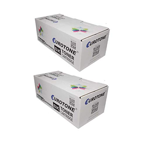 Zwei weiße Eurotone Toner-Kartuschen-Schachteln mit blauer und schwarzer Aufschrift auf weißem Hintergrund.