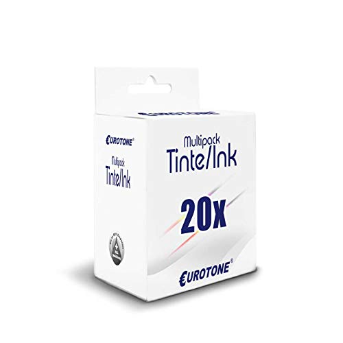 Weiße Eurotone Tintenpatronen-Multipackung mit blauer Aufschrift und '20x'.