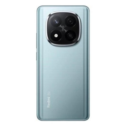 Retro di uno smartphone Redmi azzurro con un grande modulo fotocamera quadrato.