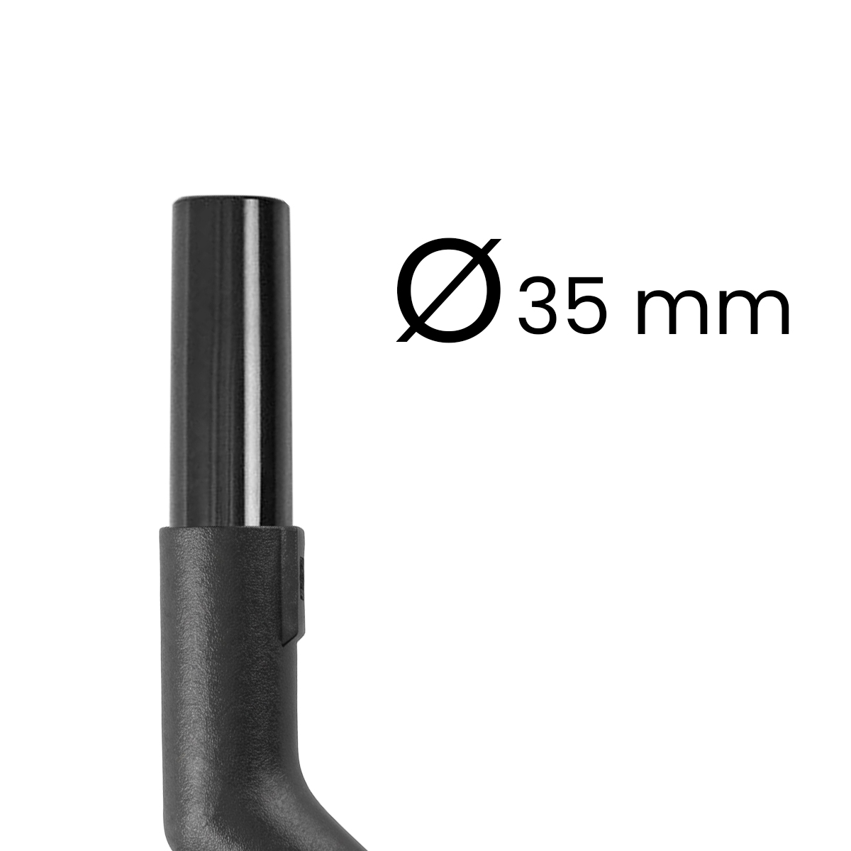 Ein schwarzes Rohr mit einem 35 mm Durchmessersymbol daneben auf weißem Hintergrund.